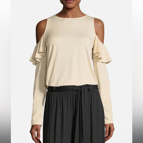 Rachel Pally Cascade Cold-Shoulder modal cream ruffle frilly top - Picture 2 of 8